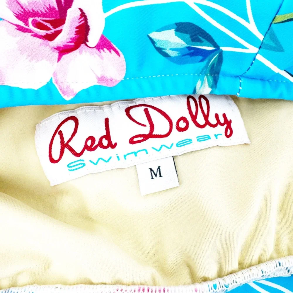 Red Dolly Swimwear‎ Blue Pink Flamingo Floral Retro Skirted Two Piece Swimsuit M
